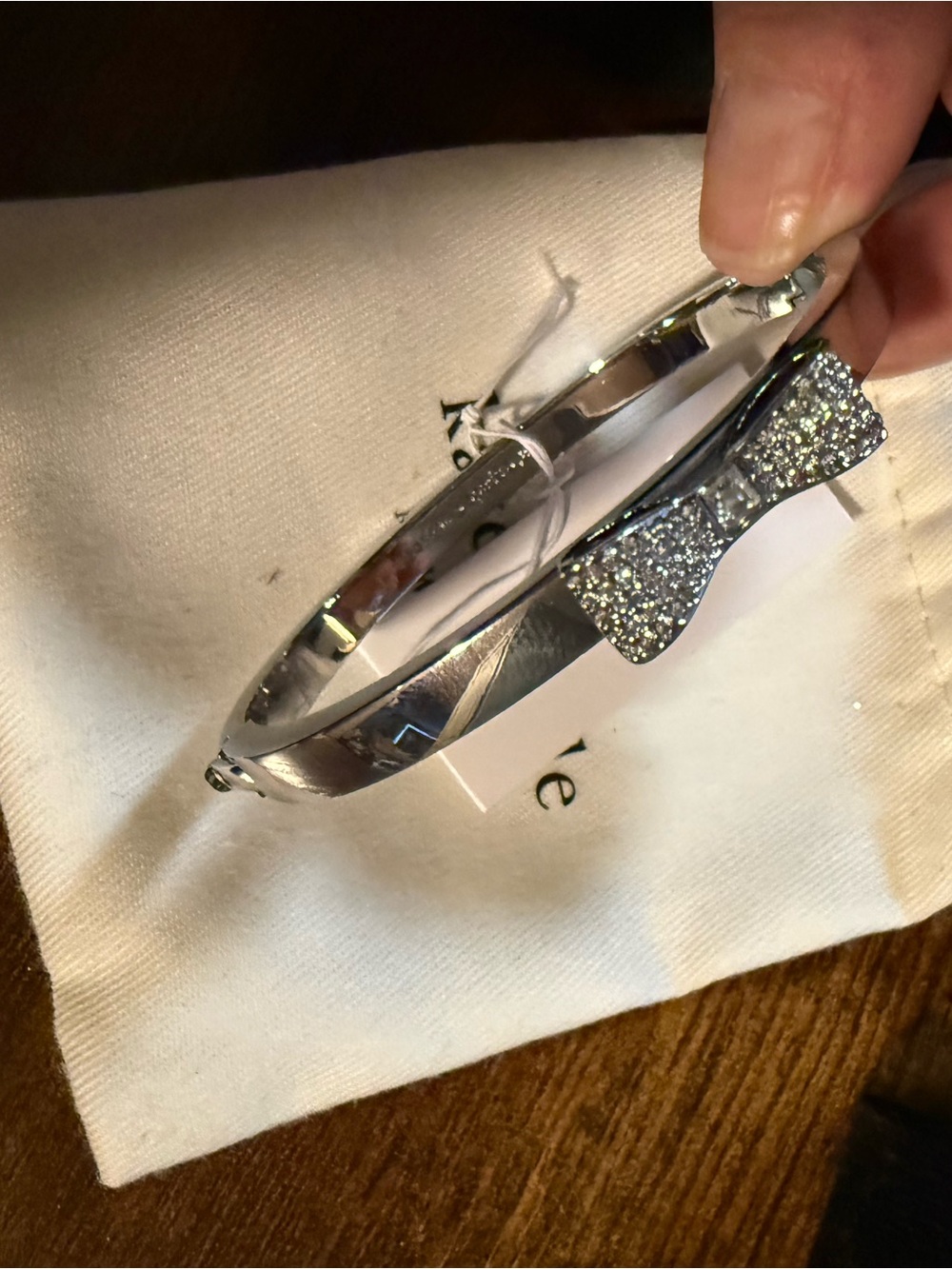 kate spade silver-tone crystal bow bangle bracelet - Picture 5 of 5